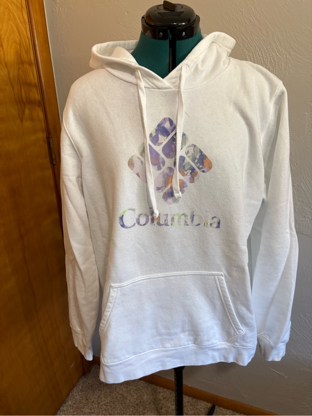 Columbia White Pullover Hoodie with Pastel Floral Logo